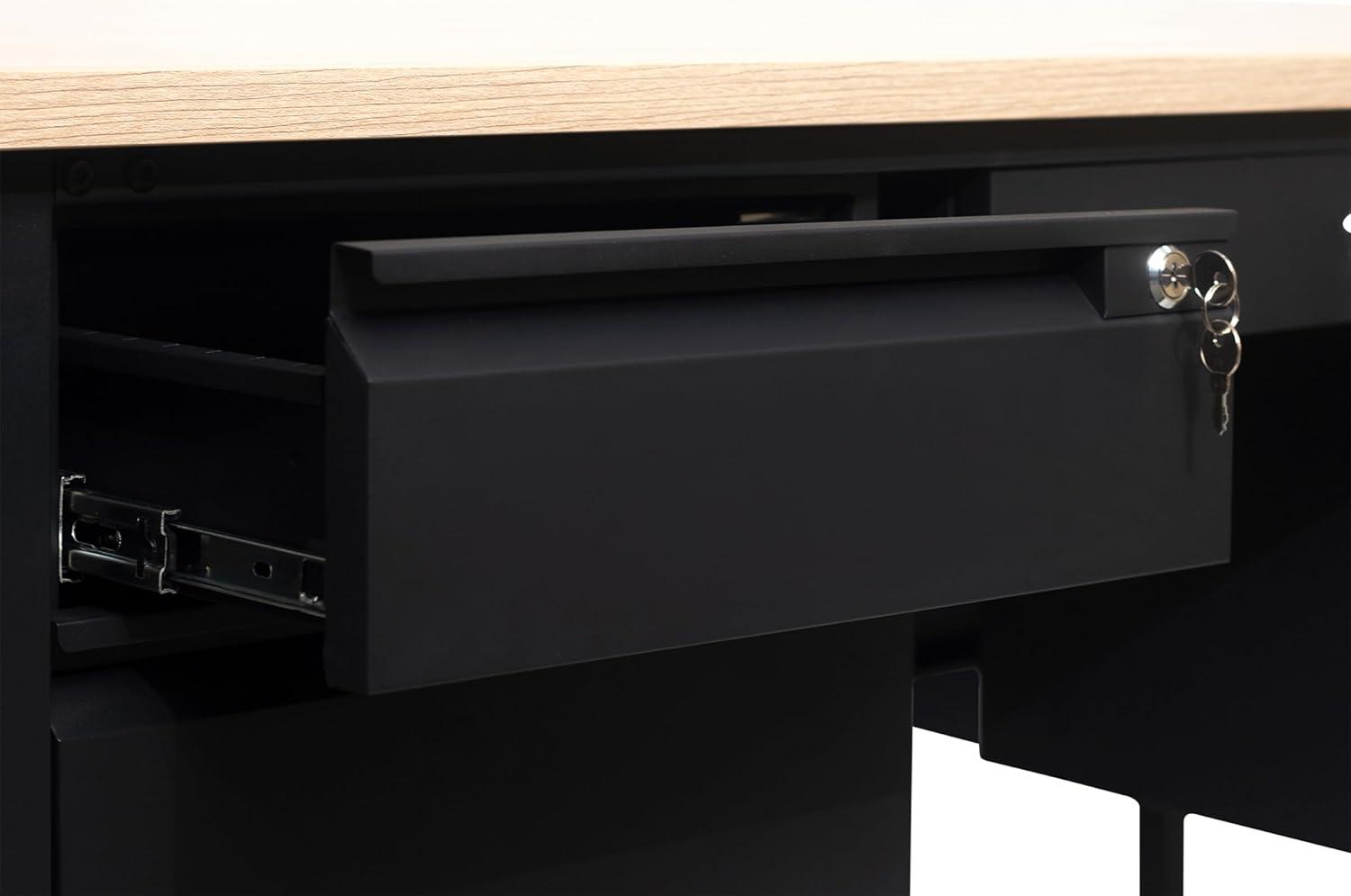 image:imageFlash Furniture Cambridge Double Pedestal Desk with 5 Locking Drawers Commercial Grade Teachers or Office Desk 30x60 Metal Frame WalnutBlackWhite Oak
