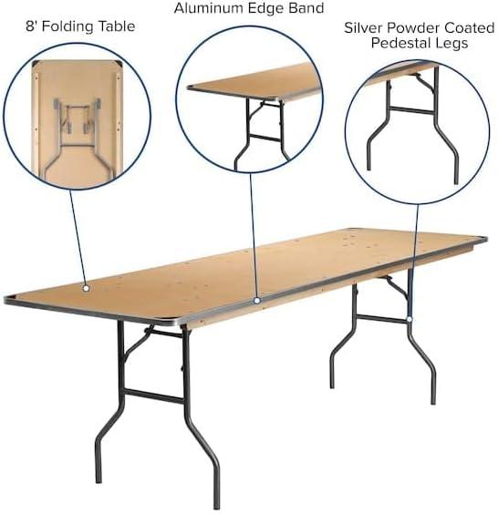image:imageFlash Furniture Fielder 8 Rectangular AllOccasion Birchwood Folding Event Table Foldable Portable Banquet Table with Wooden Top NaturalSilver30W x 96L