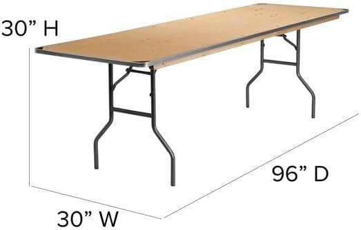 image:imageFlash Furniture Fielder 8 Rectangular AllOccasion Birchwood Folding Event Table Foldable Portable Banquet Table with Wooden Top NaturalSilver30W x 96L