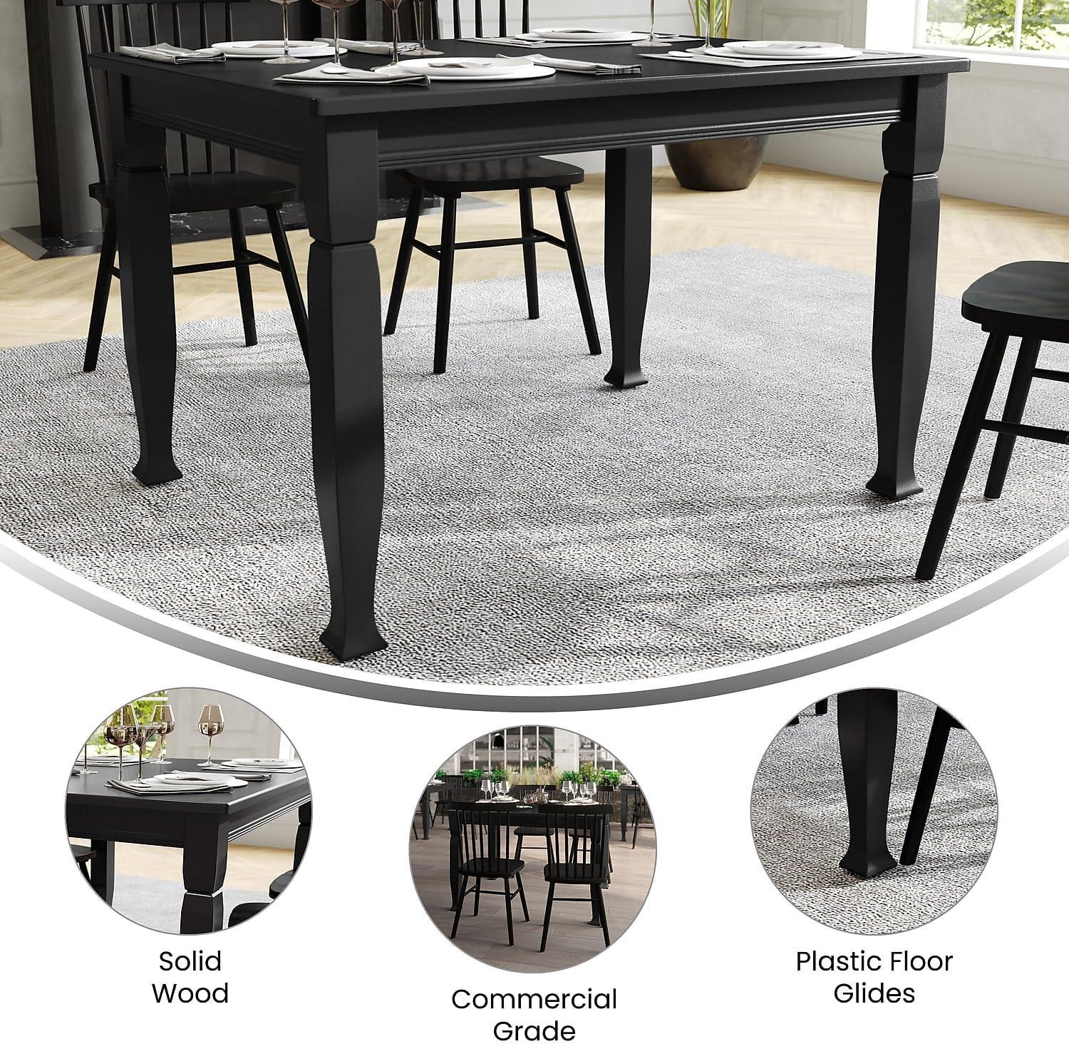 image:imageFlash Furniture Grace Solid Dining Turned Wooden Legs Commercial Grade Heavy Duty Rectangle Wood Table for 6 60 Walnut MatteBlack Matte