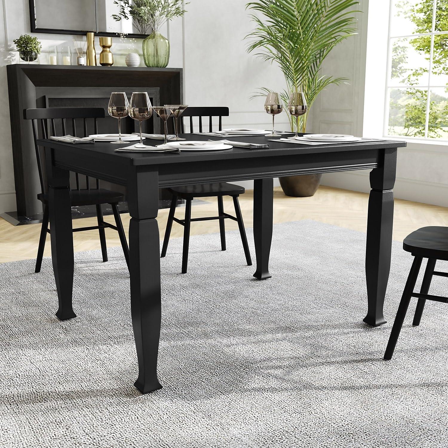 image:imageFlash Furniture Grace Solid Dining Turned Wooden Legs Commercial Grade Heavy Duty Rectangle Wood Table for 6 60 Walnut MatteBlack Matte