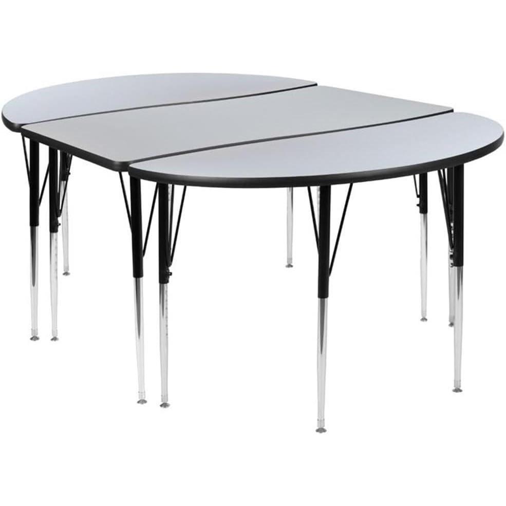 image:imageFlash Furniture 3 Piece 76 Oval Wave Collaborative Grey Thermal Laminate Activity Table Set Standard Height Adjustable LegsGrey