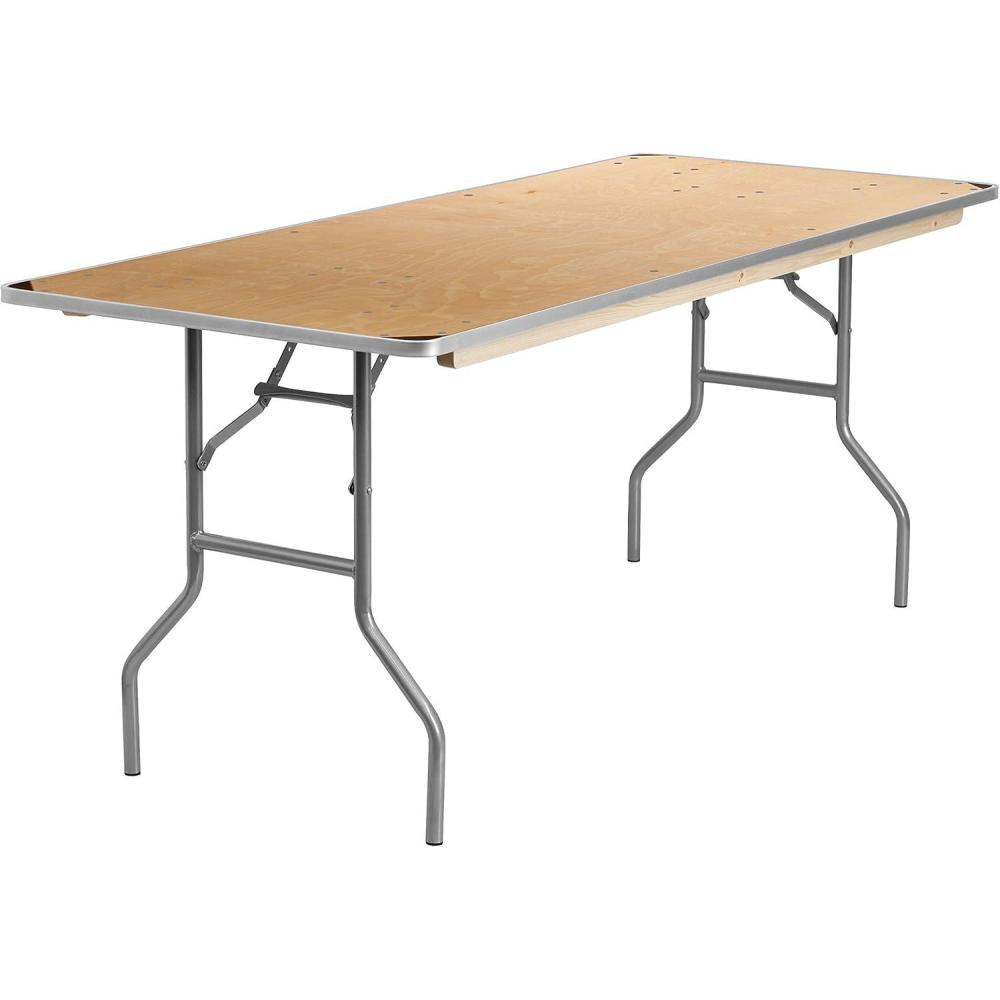 image:imageFlash Furniture Fielder 8 Rectangular AllOccasion Birchwood Folding Event Table Foldable Portable Banquet Table with Wooden Top NaturalSilver30W x 72L