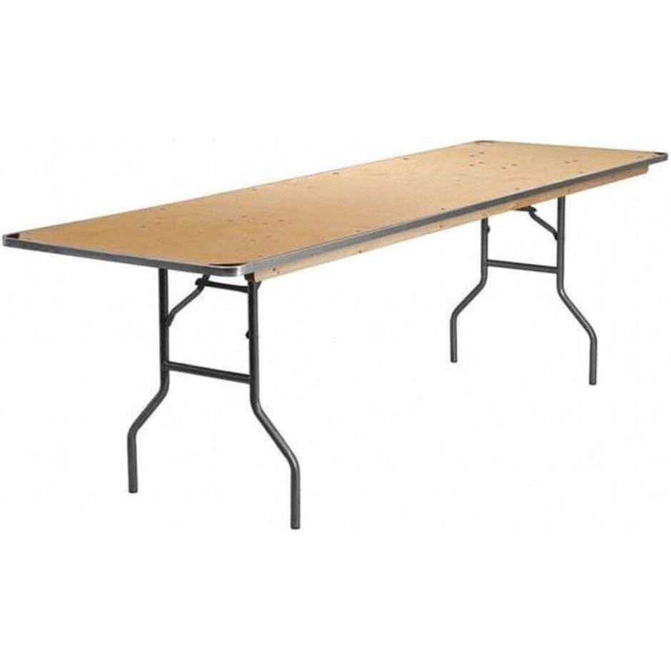 image:imageFlash Furniture Fielder 8 Rectangular AllOccasion Birchwood Folding Event Table Foldable Portable Banquet Table with Wooden Top NaturalSilver30W x 96L