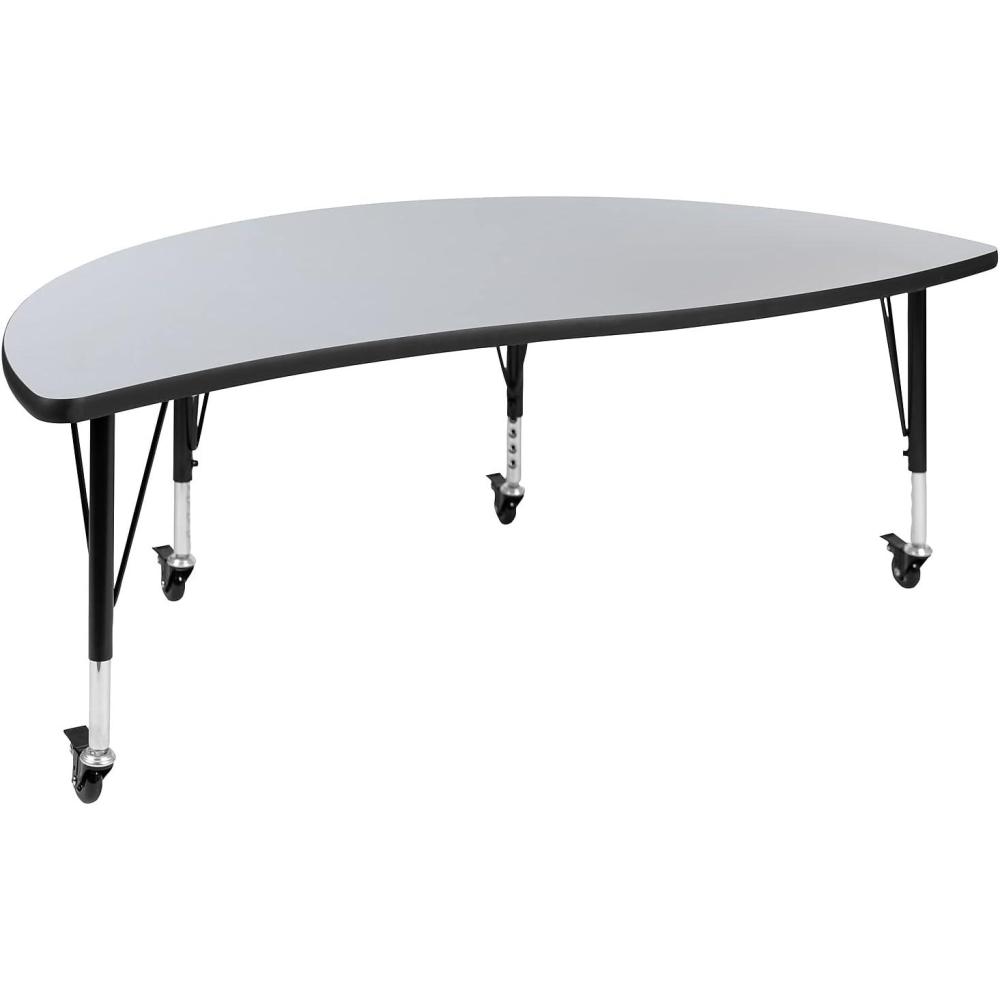 image:imageFlash Furniture Mobile 60 Half Circle Wave Collaborative Oak Thermal Laminate Activity Table Height Adjustable Short LegsGrey