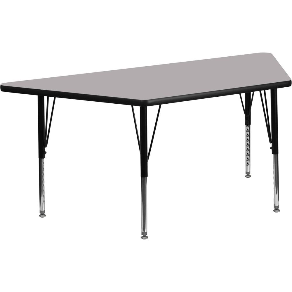 image:imageFlash Furniture Wren 29W x 57L Trapezoid Oak Thermal Laminate Activity Table Height Adjustable Short LegsGrey