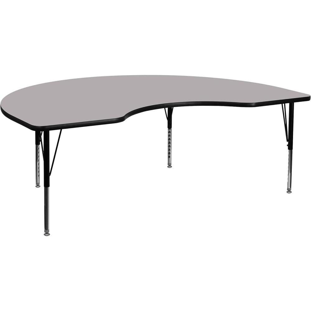 image:imageFlash Furniture Wren 48W x 72L Kidney Grey Thermal Laminate Activity Table Height Adjustable Short LegsGrey