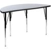 Flash Furniture 3 Piece 76″ Oval Wave Collaborative Grey Thermal Laminate Activity Table Set – Standard Height Adjustable Legs(Grey)