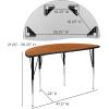 Flash Furniture 3 Piece 76″ Oval Wave Collaborative Grey Thermal Laminate Activity Table Set – Standard Height Adjustable Legs(Oak)