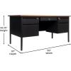 Flash Furniture Cambridge Double Pedestal Desk with 5 Locking Drawers, Commercial Grade Teacher’s or Office Desk, 30×60, Metal Frame, Walnut/Black(Walnut)