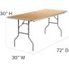 Flash Furniture Fielder 8′ Rectangular All-Occasion Birchwood Folding Event Table, Foldable Portable Banquet Table with Wooden Top, Natural/Silver(30″W x 72″L)