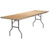 Flash Furniture Fielder 8′ Rectangular All-Occasion Birchwood Folding Event Table, Foldable Portable Banquet Table with Wooden Top, Natural/Silver(30″W x 96″L)