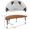 Flash Furniture Mobile 60″ Half Circle Wave Collaborative Oak Thermal Laminate Activity Table – Height Adjustable Short Legs(Oak)