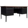 Flash Furniture Cambridge Double Pedestal Desk with 5 Locking Drawers, Commercial Grade Teacher’s or Office Desk, 30×60, Metal Frame, Walnut/Black(Walnut)