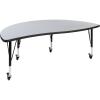 Flash Furniture Mobile 60″ Half Circle Wave Collaborative Oak Thermal Laminate Activity Table – Height Adjustable Short Legs(Grey)