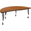 Flash Furniture Mobile 60″ Half Circle Wave Collaborative Oak Thermal Laminate Activity Table – Height Adjustable Short Legs(Oak)