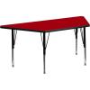 Flash Furniture Wren 29”W x 57”L Trapezoid Oak Thermal Laminate Activity Table – Height Adjustable Short Legs(Red)