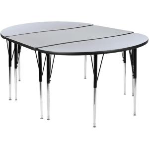 Flash Furniture 3 Piece 76″ Oval Wave Collaborative Grey Thermal Laminate Activity Table Set – Standard Height Adjustable Legs(Grey)