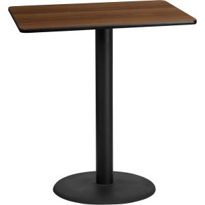 Flash Furniture 30” x 42” Rectangular Natural Laminate Table Top with 24” Round Bar Height Table Base(Walnut)