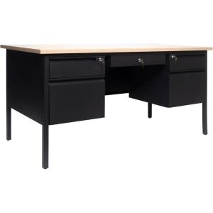 Flash Furniture Cambridge Double Pedestal Desk with 5 Locking Drawers, Commercial Grade Teacher’s or Office Desk, 30×60, Metal Frame, Walnut/Black(White Oak)