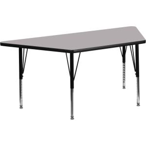 Flash Furniture Wren 29”W x 57”L Trapezoid Oak Thermal Laminate Activity Table – Height Adjustable Short Legs(Grey)