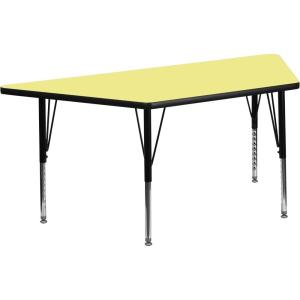 Flash Furniture Wren 29”W x 57”L Trapezoid Oak Thermal Laminate Activity Table – Height Adjustable Short Legs(Yellow)