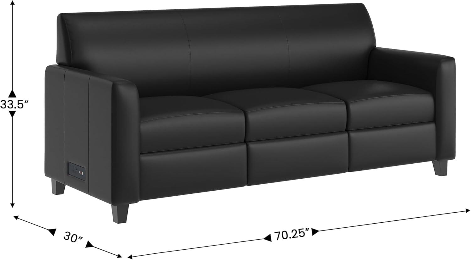 image:imageFlash Furniture Agent 3 Piece Reception Seating Set with Charging Stations Dual AC and USB Ports Plus USBC Port Lobby Seating with Hardwood Frames Raised Wooden Feet Black LeatherSoft