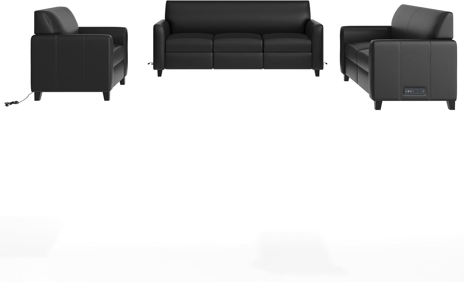 image:imageFlash Furniture Agent 3 Piece Reception Seating Set with Charging Stations Dual AC and USB Ports Plus USBC Port Lobby Seating with Hardwood Frames Raised Wooden Feet Black LeatherSoft