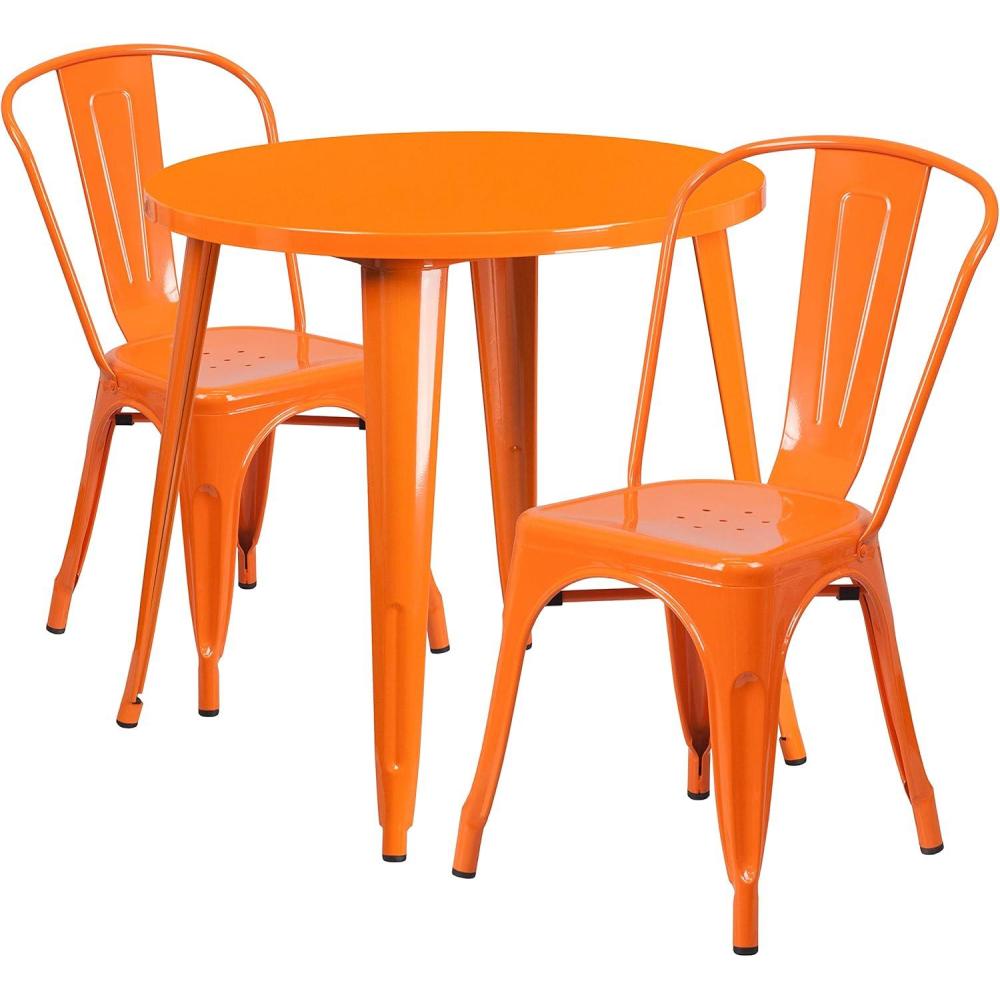 image:imageFlash Furniture Commercial Grade 30 Round White Metal IndoorOutdoor Table Set with 2 Cafe ChairsOrange