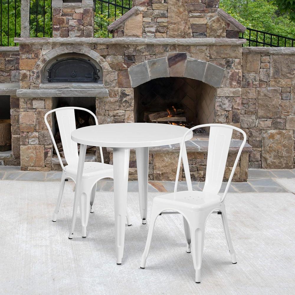image:imageFlash Furniture Commercial Grade 30 Round White Metal IndoorOutdoor Table Set with 2 Cafe ChairsWhite