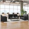 Flash Furniture Agent 3 Piece Reception Seating Set with Charging Stations, Dual AC and USB Ports Plus USB-C Port, Lobby Seating with Hardwood Frames, Raised Wooden Feet, Black LeatherSoft