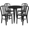 Flash Furniture Commercial Grade 30″ Round Black-Antique Gold Metal Indoor-Outdoor Table Set with 4 Vertical Slat Back Chairs(Black)