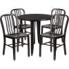 Flash Furniture Commercial Grade 30″ Round Black-Antique Gold Metal Indoor-Outdoor Table Set with 4 Vertical Slat Back Chairs(Black-antique Gold)