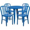 Flash Furniture Commercial Grade 30″ Round Black-Antique Gold Metal Indoor-Outdoor Table Set with 4 Vertical Slat Back Chairs(Blue)