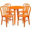 Flash Furniture Commercial Grade 30″ Round Black-Antique Gold Metal Indoor-Outdoor Table Set with 4 Vertical Slat Back Chairs(Orange)
