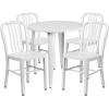 Flash Furniture Commercial Grade 30″ Round Black-Antique Gold Metal Indoor-Outdoor Table Set with 4 Vertical Slat Back Chairs(White)