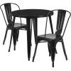 Flash Furniture Commercial Grade 30″ Round White Metal Indoor-Outdoor Table Set with 2 Cafe Chairs(Black)