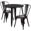 Flash Furniture Commercial Grade 30″ Round White Metal Indoor-Outdoor Table Set with 2 Cafe Chairs(Black-antique Gold)