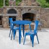 Flash Furniture Commercial Grade 30″ Round White Metal Indoor-Outdoor Table Set with 2 Cafe Chairs(Blue)