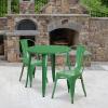 Flash Furniture Commercial Grade 30″ Round White Metal Indoor-Outdoor Table Set with 2 Cafe Chairs(Green)