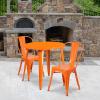Flash Furniture Commercial Grade 30″ Round White Metal Indoor-Outdoor Table Set with 2 Cafe Chairs(Orange)