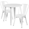 Flash Furniture Commercial Grade 30″ Round White Metal Indoor-Outdoor Table Set with 2 Cafe Chairs(White)
