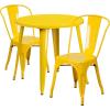 Flash Furniture Commercial Grade 30″ Round White Metal Indoor-Outdoor Table Set with 2 Cafe Chairs(Yellow)