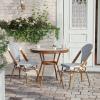 Flash Furniture Lourdes Indoor/Outdoor Commercial French Bistro Set – Tempered Glass Top Table – 2 Chairs – PE Rattan – NAT Bamboo Print Aluminum Frame – White/Navy(White & Navy Rattan/Natural Frame)