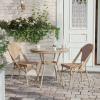 Flash Furniture Lourdes Indoor/Outdoor Commercial French Bistro Set – Tempered Glass Top Table – 2 Chairs – PE Rattan – NAT Bamboo Print Aluminum Frame – White/Navy(Natural & White Rattan/Light Natural Frame)