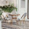 Flash Furniture Lourdes Indoor/Outdoor Commercial French Bistro Set – Tempered Glass Top Table – 2 Chairs – PE Rattan – NAT Bamboo Print Aluminum Frame – White/Navy(White & Gray Rattan/Natural Frame)