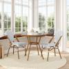 Flash Furniture Lourdes Indoor/Outdoor Commercial French Bistro Set – Tempered Glass Top Table – 2 Chairs – PE Rattan – NAT Bamboo Print Aluminum Frame – White/Navy(White & Gray Rattan/Natural Frame)