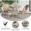 Flash Furniture Lourdes Indoor/Outdoor Commercial French Bistro Set – Tempered Glass Top Table – 2 Chairs – PE Rattan – NAT Bamboo Print Aluminum Frame – White/Navy(Natural & White Rattan/Light Natural Frame)