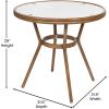 Flash Furniture Lourdes Indoor/Outdoor Commercial French Bistro Set – Tempered Glass Top Table – 2 Chairs – PE Rattan – NAT Bamboo Print Aluminum Frame – White/Navy(White & Gray Rattan/Natural Frame)