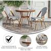 Flash Furniture Lourdes Indoor/Outdoor Commercial French Bistro Set – Tempered Glass Top Table – 2 Chairs – PE Rattan – NAT Bamboo Print Aluminum Frame – White/Navy(White & Navy Rattan/Natural Frame)